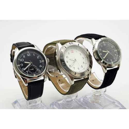 582 - A Parcel of Three Unworn British Military Homage Watches Comprising; 1) 1940’s RAF Navigator (45mm),... 