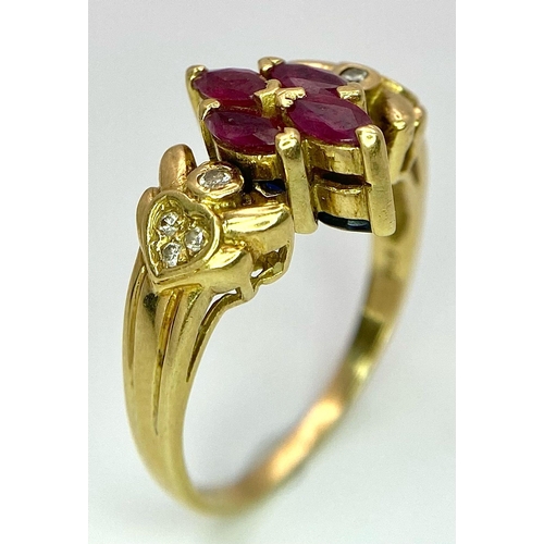 690 - AN 18K GOLD SWIVEL TOP RING .YOU CAN CHOOSE TO SHOW SAPPHIRE OR RUBY BOTH COMPLIMENTED BY THE DIAMON... 