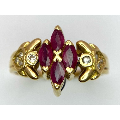 690 - AN 18K GOLD SWIVEL TOP RING .YOU CAN CHOOSE TO SHOW SAPPHIRE OR RUBY BOTH COMPLIMENTED BY THE DIAMON... 