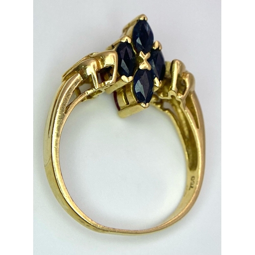 690 - AN 18K GOLD SWIVEL TOP RING .YOU CAN CHOOSE TO SHOW SAPPHIRE OR RUBY BOTH COMPLIMENTED BY THE DIAMON... 