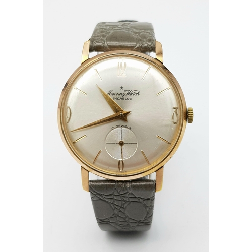 837 - An Excellent Condition Vintage Men’s 17 Jewel Incabloc Mercury Watch. Gold Tone Case, Subsidiary Dia... 