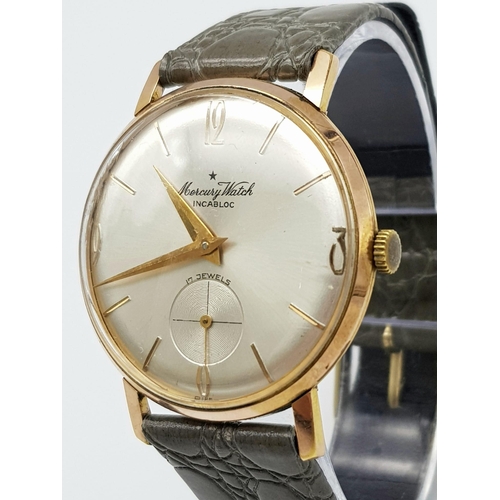 837 - An Excellent Condition Vintage Men’s 17 Jewel Incabloc Mercury Watch. Gold Tone Case, Subsidiary Dia... 