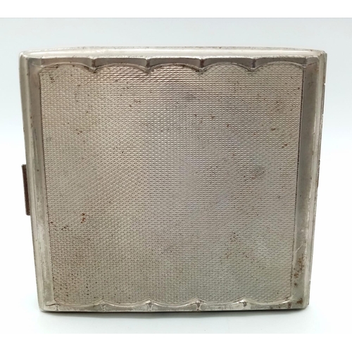 862 - WW2 German Silver Plated Cigarette Case with a 1942 Police Day Tinnie Badge Soldered onto the lid.