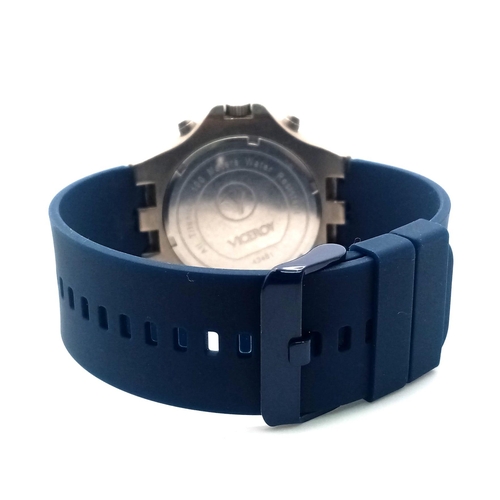 866 - A Viceroy Titanium Quartz Gents Watch. Blue leather strap. Titanium case - 44mm. Blue dial with thre... 