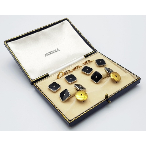 900 - A COMPLETE SET OF VINTAGE EVENING DRESS SHIRT STUDS  BY AUSTIN REED OF REGENT STREET , LONDON. IN TH... 