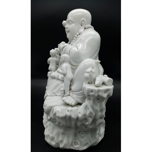 136 - A Wonderful Large Chinese Blanc de Chine Budai -  Laughing Budai seated with 5 small Children - Char... 