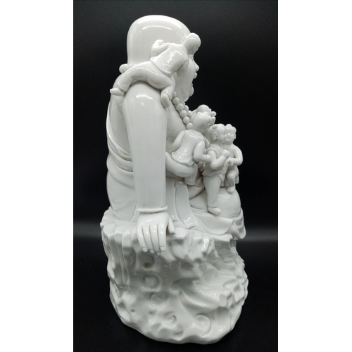 136 - A Wonderful Large Chinese Blanc de Chine Budai -  Laughing Budai seated with 5 small Children - Char... 