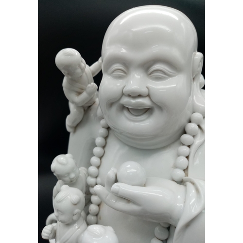 136 - A Wonderful Large Chinese Blanc de Chine Budai -  Laughing Budai seated with 5 small Children - Char... 