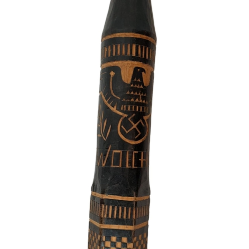 734 - WW2 German “Wolchow” Stick. Hand carved folk art from wood of the trees on the Wolchow River, Russia... 