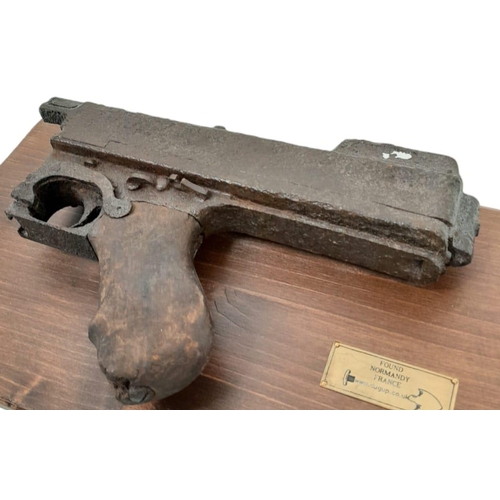 868 - Mounted WW2 Normandy Relic Thompson Machine Gun Fragment Most likely a captured and cut weapon by th... 