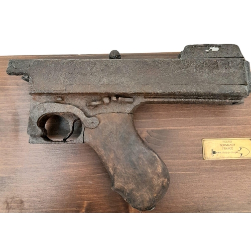 868 - Mounted WW2 Normandy Relic Thompson Machine Gun Fragment Most likely a captured and cut weapon by th... 