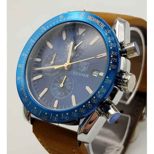 1172 - An Unworn, New in Box, Men’s Sports Chronograph Watch by Benyar. 47mm Including Crown. Comes with in... 