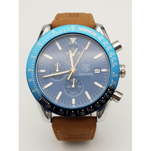 1172 - An Unworn, New in Box, Men’s Sports Chronograph Watch by Benyar. 47mm Including Crown. Comes with in... 