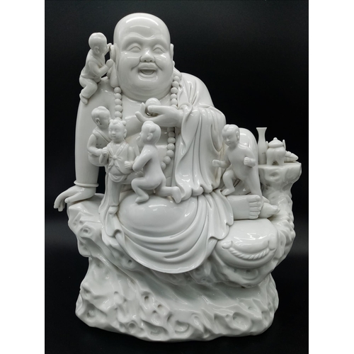 136 - A Wonderful Large Chinese Blanc de Chine Budai -  Laughing Budai seated with 5 small Children - Char... 