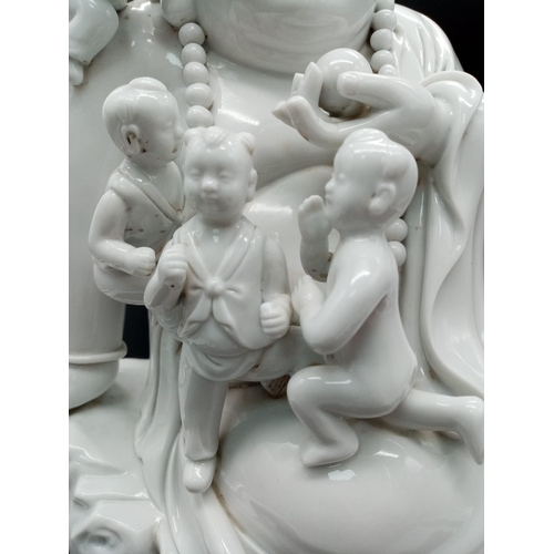 136 - A Wonderful Large Chinese Blanc de Chine Budai -  Laughing Budai seated with 5 small Children - Char... 