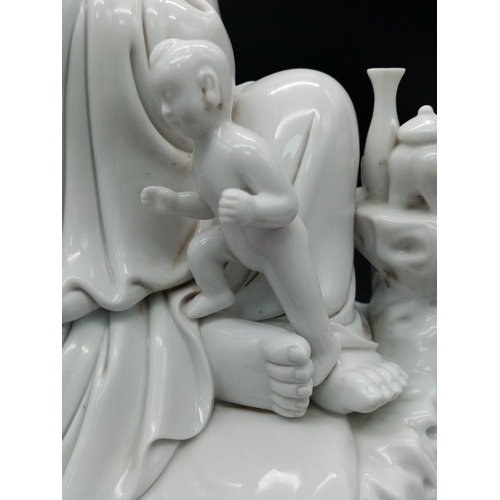 136 - A Wonderful Large Chinese Blanc de Chine Budai -  Laughing Budai seated with 5 small Children - Char... 