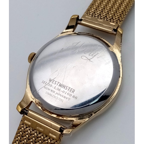 579 - A Vintage Henry of London Automatic Moonphase Gents Watch. Gilded mesh bracelet. Two tone stainless ... 