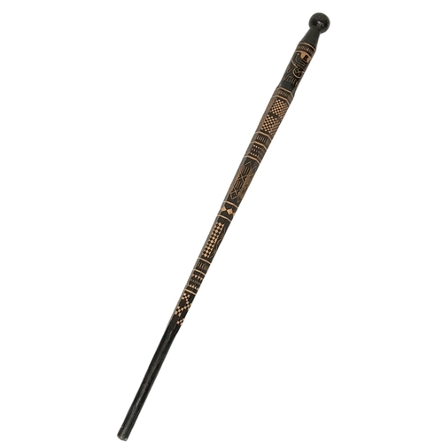 734 - WW2 German “Wolchow” Stick. Hand carved folk art from wood of the trees on the Wolchow River, Russia... 