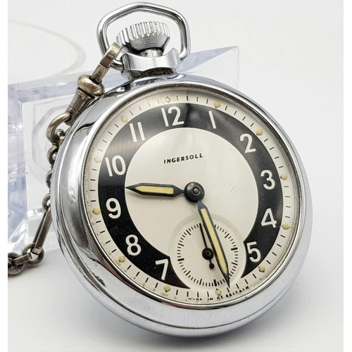 1017 - Vintage Ingersol Manual Wind Pocket Watch on Albert Chain. Watch Measures 6cm Including Winder. Full... 