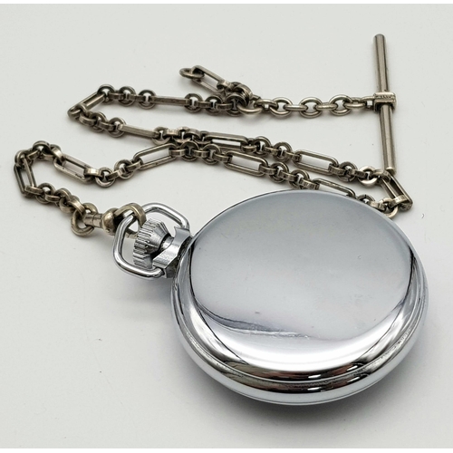 1017 - Vintage Ingersol Manual Wind Pocket Watch on Albert Chain. Watch Measures 6cm Including Winder. Full... 