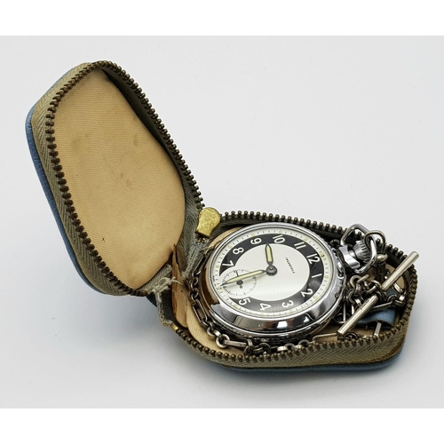 1017 - Vintage Ingersol Manual Wind Pocket Watch on Albert Chain. Watch Measures 6cm Including Winder. Full... 