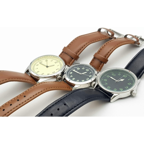 1124 - A Parcel of Three Unworn WW2 Design Military Homage Watches Comprising; 1) 1940’s French Airforce (4... 