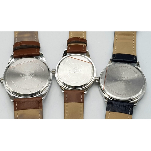 1124 - A Parcel of Three Unworn WW2 Design Military Homage Watches Comprising; 1) 1940’s French Airforce (4... 