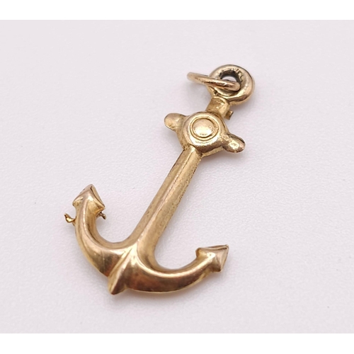 1056 - A 9K YELLOW GOLD ANCHOR CHARM. TOTAL WEIGHT 0.6G