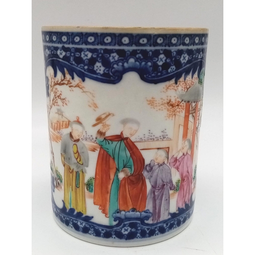 37 - A large Antique 18th Century Chinese Hand-Painted Famille Rose mug - with a family garden scene. In ... 