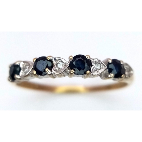 509 - A 9K YELLOW GOLD DIAMOND & SAPPHIRE RING. TOTAL WEIGHT 1.1G. SIZE N