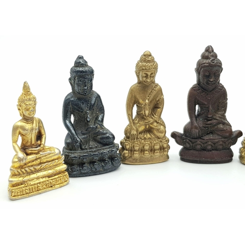 513 - A Collection of Seven Vintage/Antique Gilded Metal, Brass and Bronze Buddha Figures. Tallest figure ... 