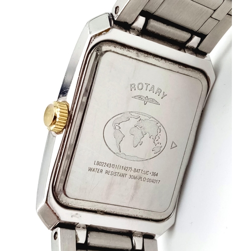 613 - A Ladies ‘Tank Style’ Two Tone, Bi-Metal, Quartz Date Watch by Rotary. Model LB02243. 24mm Including... 