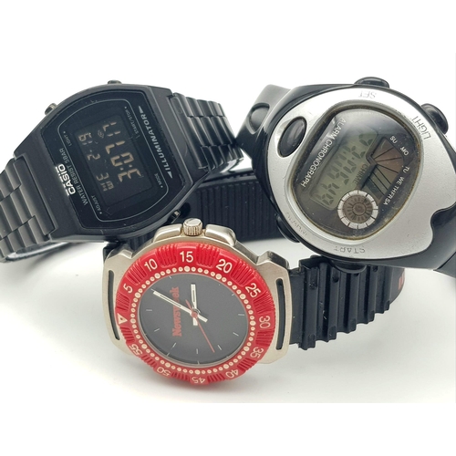 620 - A Parcel of Three Vintage, Collectible, Digital Sports Watches Comprising; 1) A Casio Model 3294, 2)... 