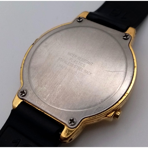 635 - A Lorus Mickey Mouse Happy Birthday Quartz Watch. Black leather strap. Gilded case - 33mm. Mickey Mo... 