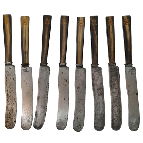 861 - 8 x Berndorf Horn Handle Knives and 12 x Forks from a 3 rd Reich Hunting Association Lodge. All in
t... 