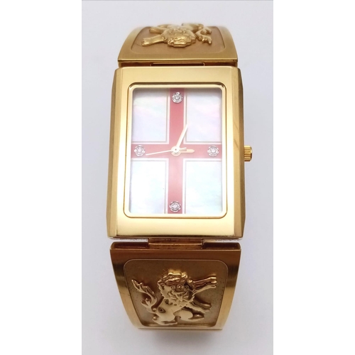 895 - Excellent Condition and Scarce Limited Edition ‘St George’s Cross’ Gold Tone Quartz Watch by Danbury... 