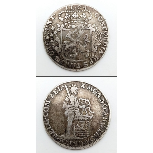 1707 - A 1764 Netherlands 1/4 Ducat Silver Coin. Zeelandia province. KM99. Please see photos for conditions... 