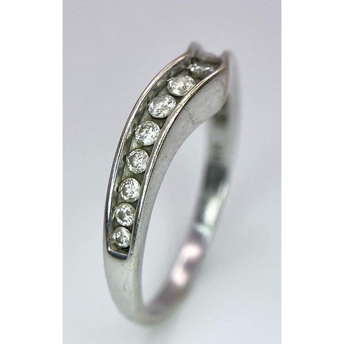 1004 - 18K WHITE GOLD DIAMOND WISH BONE BAND RING, APPROX 0.35CT DIAMONDS, WEIGHT 3.4G SIZE O