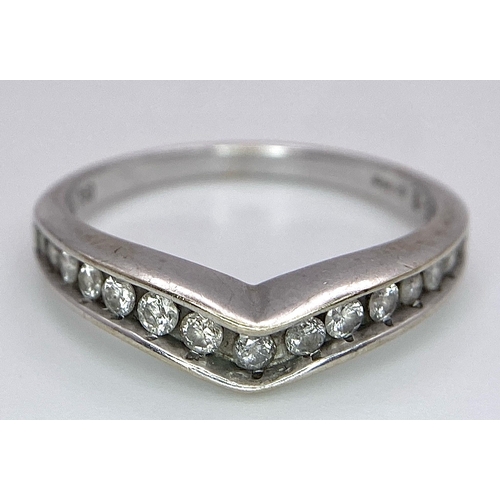 1004 - 18K WHITE GOLD DIAMOND WISH BONE BAND RING, APPROX 0.35CT DIAMONDS, WEIGHT 3.4G SIZE O