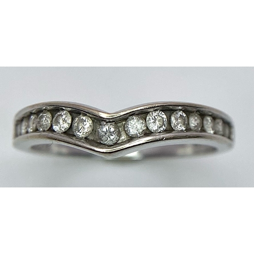 1004 - 18K WHITE GOLD DIAMOND WISH BONE BAND RING, APPROX 0.35CT DIAMONDS, WEIGHT 3.4G SIZE O