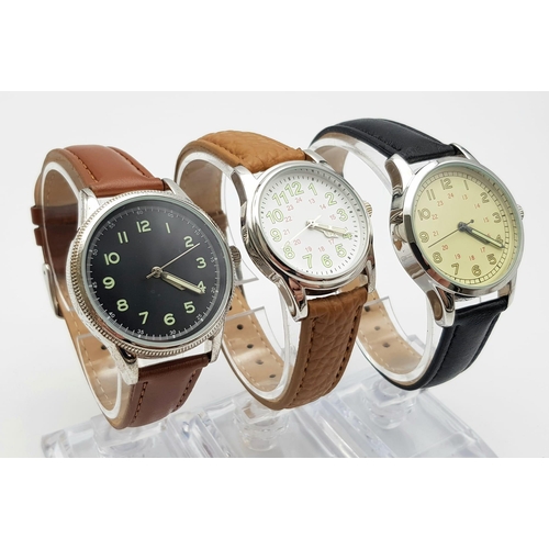 1103 - A Parcel of Three Unworn WW2 Design Military Homage Watches Comprising; 1) 1940’s French Pilot (38mm... 