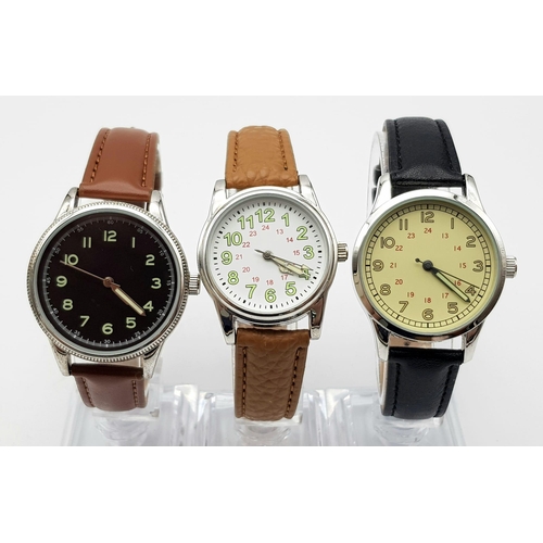 1103 - A Parcel of Three Unworn WW2 Design Military Homage Watches Comprising; 1) 1940’s French Pilot (38mm... 