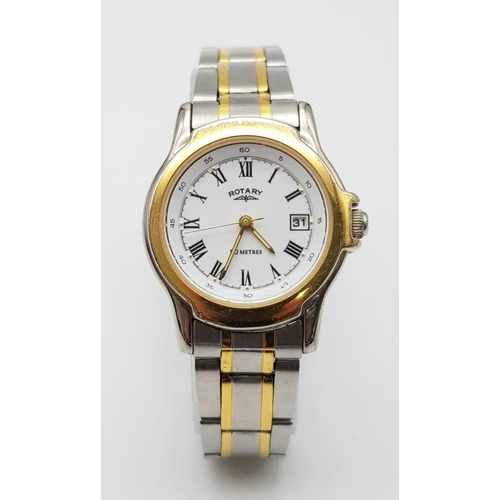 1405 - A Vintage Ladies Bi-Metal, Two Tone, Quartz Watch by Rotary. 29mm Including Crown. New Battery Fitte... 