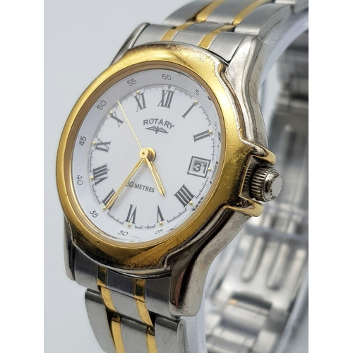 1405 - A Vintage Ladies Bi-Metal, Two Tone, Quartz Watch by Rotary. 29mm Including Crown. New Battery Fitte... 