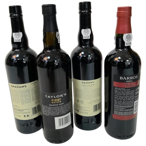 493 - Four Bottles of Port: 2 x Grahams Crusted - 2012 and 2013 (75cl), Taylors First Estate (75cl), and a... 