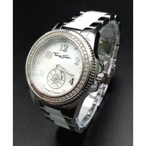 683 - A Very Good Condition Ladies Thomas Sabo, Clear Stone Set Bezel, Quartz Bracelet Watch. 36mm Includi... 