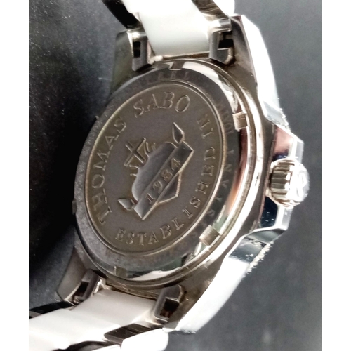 683 - A Very Good Condition Ladies Thomas Sabo, Clear Stone Set Bezel, Quartz Bracelet Watch. 36mm Includi... 