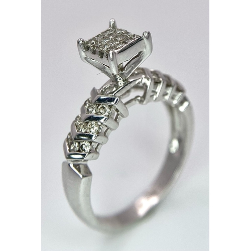 722 - 14K WHITE GOLD DIAMOND SET RING, APPROX 0.40CT DIAMONDS TOTAL, WEIGHT 4.1G SIZE O