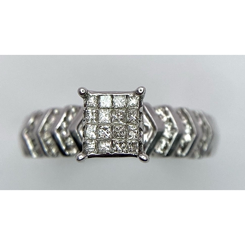 722 - 14K WHITE GOLD DIAMOND SET RING, APPROX 0.40CT DIAMONDS TOTAL, WEIGHT 4.1G SIZE O