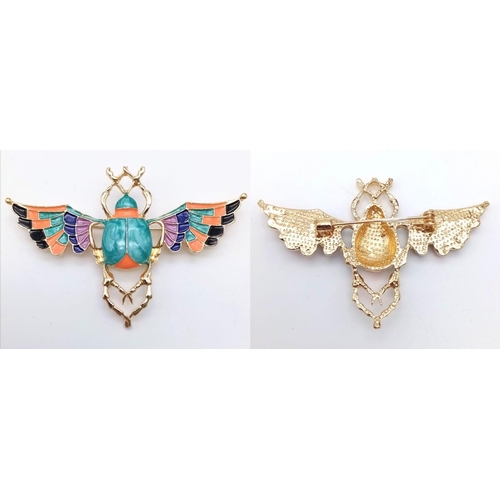 964 - A Parcel of Three Highly Decorative Stone Set Large Brooches Comprising; 1) An Egyptian Revival Styl... 